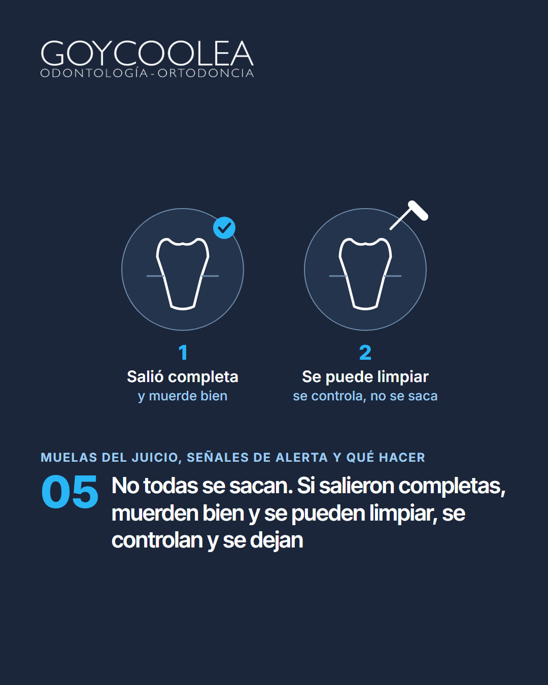 Carrusel educativo sobre las muelas del juicio, sus señales de alerta y cuándo se extraen