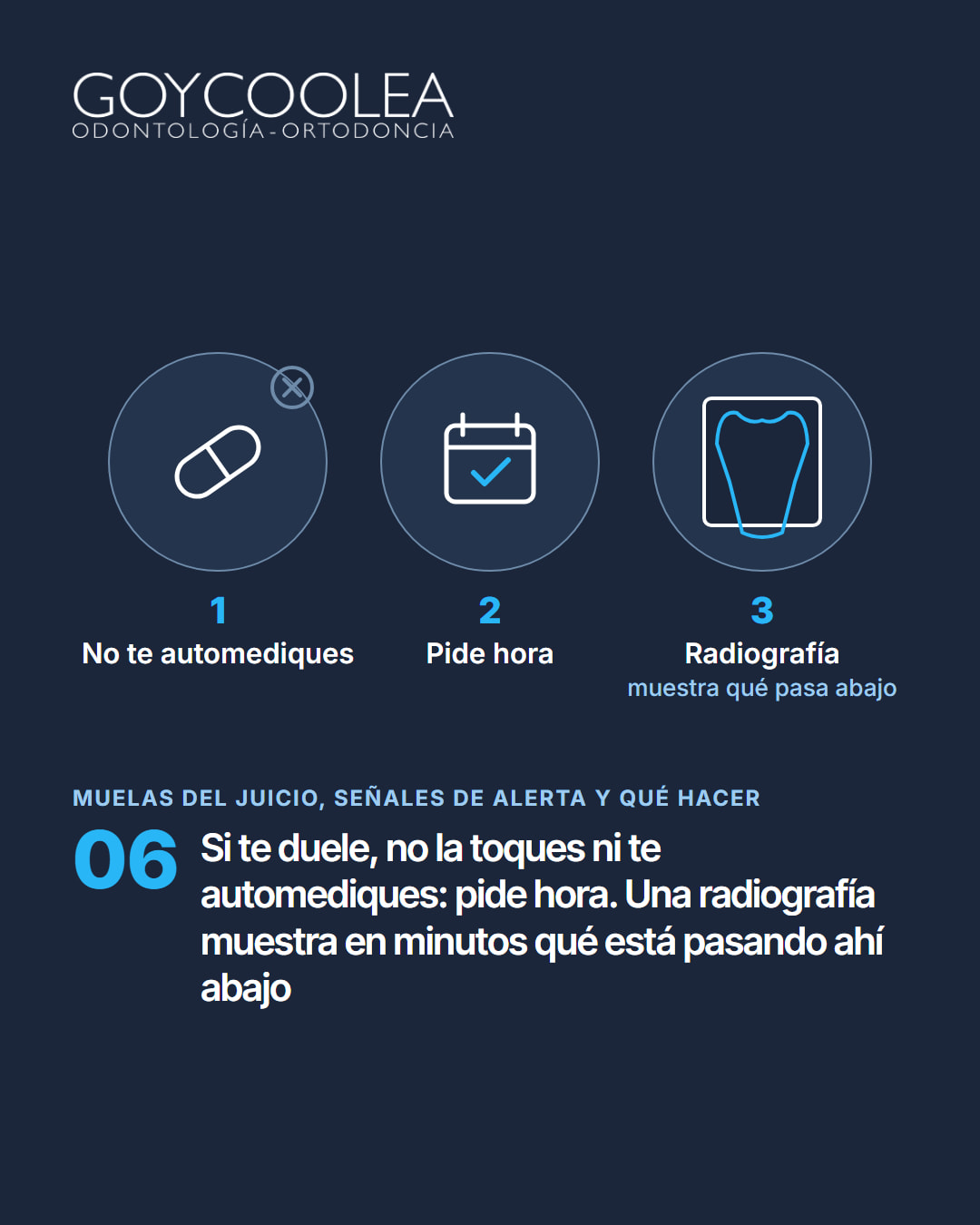 Carrusel educativo sobre las muelas del juicio, sus señales de alerta y cuándo se extraen